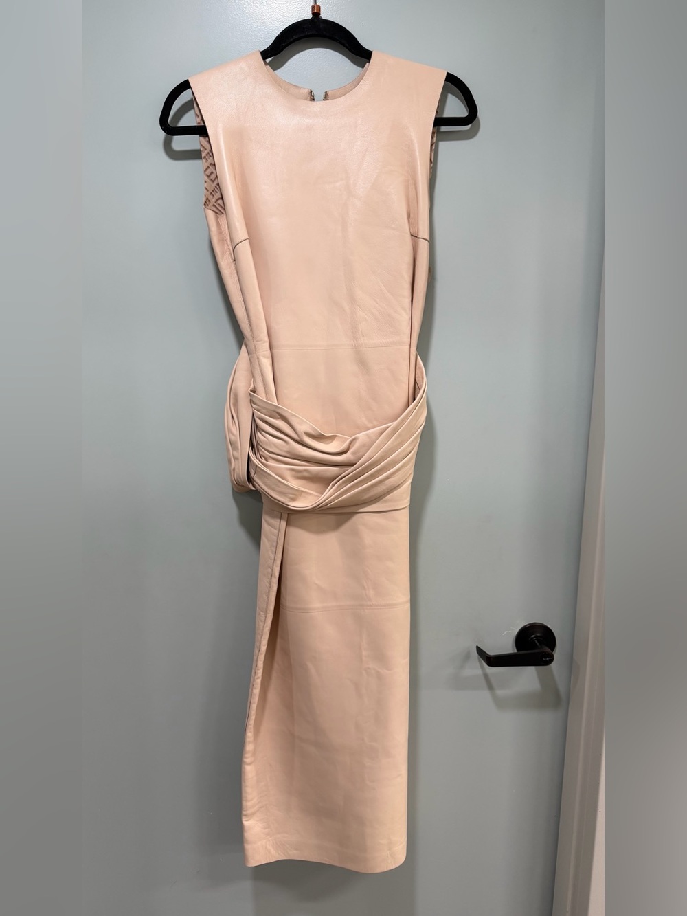 Fendi Strapless Blush Leather Draped Column Dress